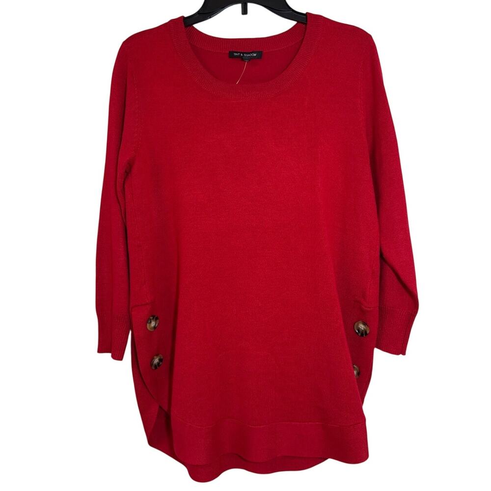 NWT Tint & Shadow Small Red Long Sleeve Scoop Neck Sweater Scoop Hem Button Acc